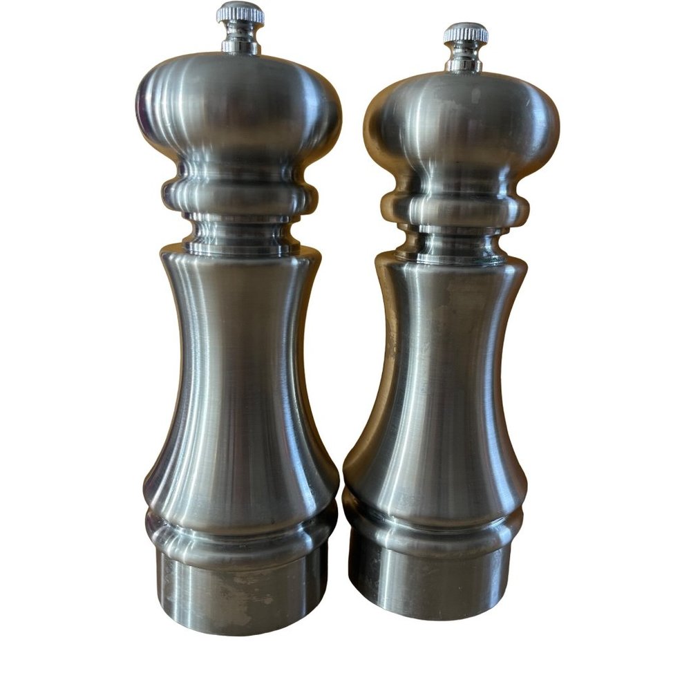 William Bounds 7" Knight Brushed Metal Salt & Pepper Mill Set